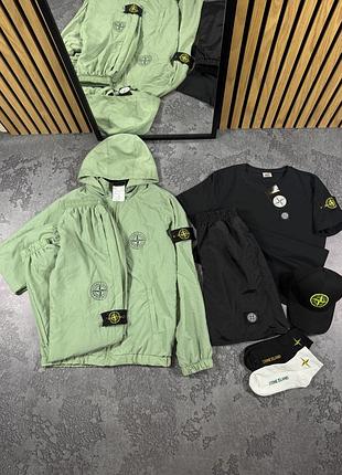 Спортивный костюм stone island набор ветровка + штаны + шорты + футболка + кепка s / m / l / xl / xxl
