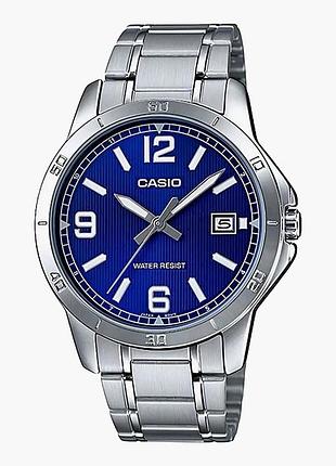 Casio mtp-v004d-2b — чоловічий кварцовий годинник, сталевий браслет, wr 30 м