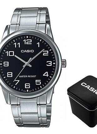 Casio mtp-v001d-1b — чоловічий кварцовий годинник, сталевий браслет, wr 30 м