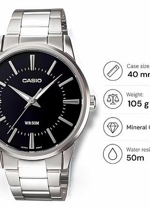 Casio mtp-1303d-1a — чоловічий кварцовий годинник, сталевий браслет, wr 50 м