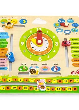Дерев'яний календар viga toys з годинником 31х31 см різнокольоровий (700840)