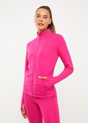 Спортивный лонгслив кофта на молнии розовая фуксия с карманами reebok