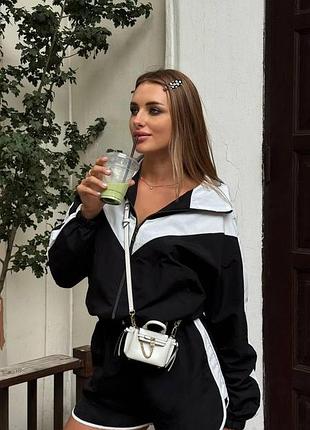 Женский легкий спортивный костюм двойка качественная жатая плащевка, бомбер с подкладкой черный, 46/48