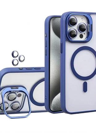 Чохол magsafe для iphone 16 pro пластик силікон синій з підставкою та захистом камер (666569)