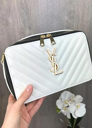 Женская мини сумочка клатч экокожа 23х14х9 см белая с золотом (515371)