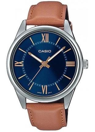 Casio mtp-v005l-2b5 — чоловічий кварцовий годинник, шкіряний ремінець, wr 30 м