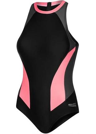 Купальник закрытый aqua speed 78% полиамид 22% эластан 40 черный серый коралловый (712535)