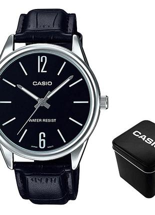 Casio mtp-v005l-1b — чоловічий кварцовий годинник, шкіряний ремінець, wr 30 м