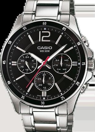Casio mtp-1374d-1a — чоловічий кварцовий годинник, сталевий браслет, wr 50 м