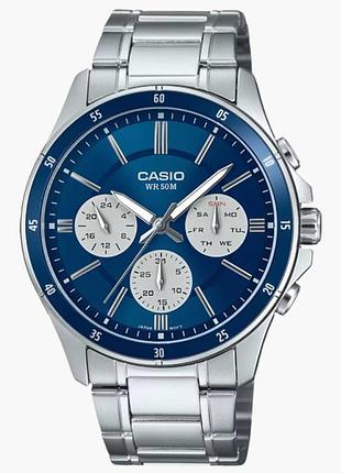 Casio mtp-1374d-2a3 — чоловічий кварцовий годинник, сталевий браслет, wr 50 м