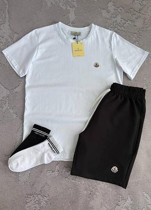 Мужской спортивный костюм moncler на лето белая футболка + черные шорты s / m / l / xl / xxl