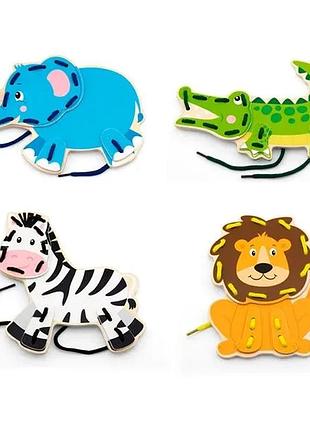 Деревянная шнуровка viga toys разноцветная 21х5х19 см африканские зверята (700905)
