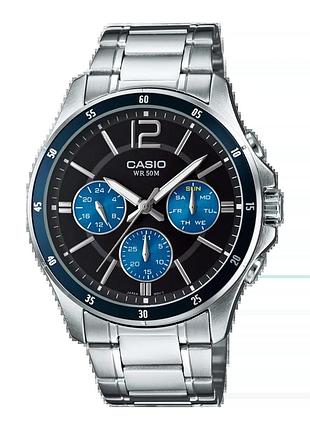 Casio mtp-1374d-2a — чоловічий кварцовий годинник, сталевий браслет, wr 50 м