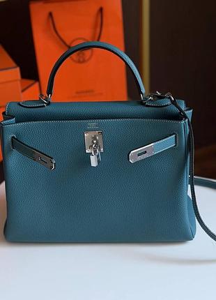 Сумка hermes kelly 32 cm platinum hardware глибокий колір срібна фурнітура