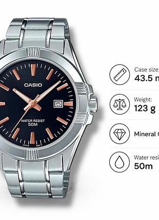 Casio mtp-1308d-1a2 — чоловічий кварцовий годинник, сталевий браслет, wr 50 м