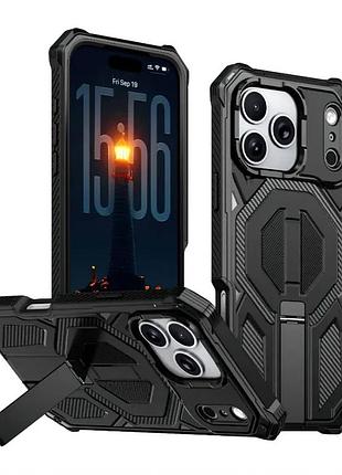 Чохол magsafe armor case для iphone 13 пластик чорний з підставкою (666216)