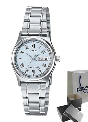Casio ltp-v006d-2b — женские кварцевые часы, стальной браслет, wr 30 м