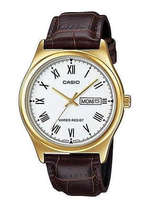 Casio mtp-v006gl-7b — чоловічий кварцовий годинник, шкіряний ремінець, wr 30 м