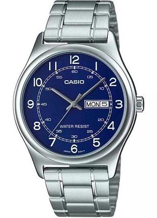 Casio mtp-v006d-2b — чоловічий кварцовий годинник, сталевий браслет, wr 30 м