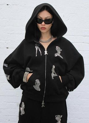Зип худи named collective unrealistic ideals rhinestone zip hoodie in black, оригинал, худи со стразами, y2k, sk8