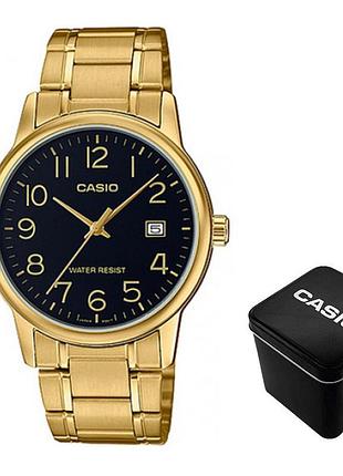 Casio mtp-v002g-1b — чоловічий кварцовий годинник, сталевий браслет, wr 30 м