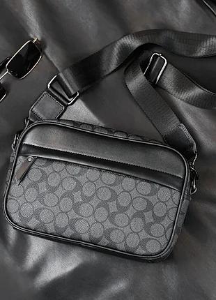 Мужская сумка барсетка coach через плечо экокожа 25х15х6,5 см черная (595964)