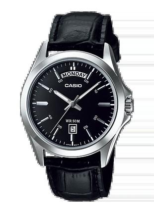 Casio mtp-1370l-1a — чоловічий кварцовий годинник, шкіряний ремінець, wr 50 м