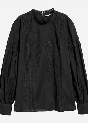 Блузка чорна бавовна прошва вишивка  h&m