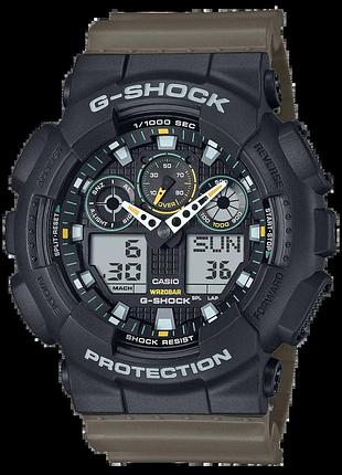 Casio g-shock ga-100tu-1a3 — чоловічий комбінований годинник, полімерний ремінець, wr 200 м