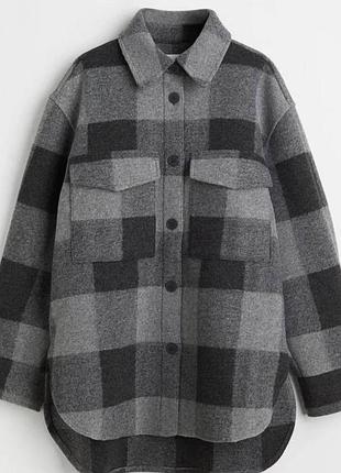 Тепла вовняна сорочка пальто в клітинку від h&m wool