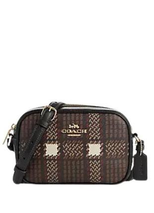 Мини-сумка для фотоаппарата coach cn758 jamie с клетчатым принтом, золотисто-коричневый