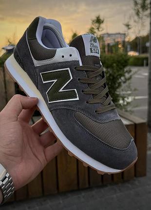 Кросівки new balance 574, сірі зелені (літні, сіточка)