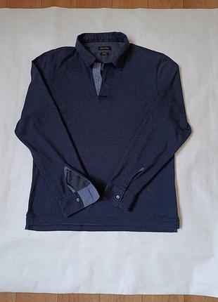 Чоловіча сорочка-поло massimo dutti, розмір xl, темно-синя, довгий рукав, приталений крій, 100% бавовна