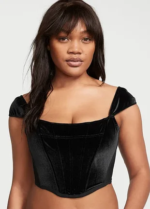Victoria’s secret dream angels velvet corset top черный бархатный корсетный топ s