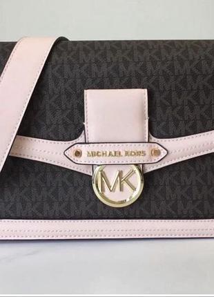 Жіноча сумка( крос-боді) michael kors jessie medium logo and leather shoulder bag.колір ніжно- рожевий