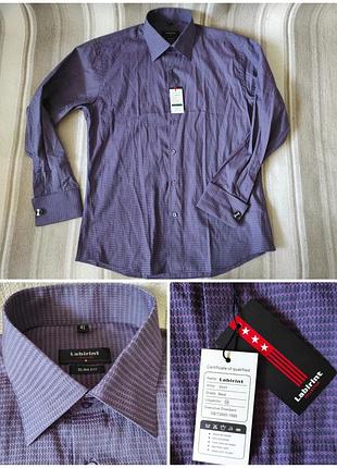 Новая мужская рубашка labirint (slim fit) под запонки, р. 41 (+ запонки в подарок)