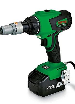 Заклепочник аккумуляторный toptul 18в 11000н m4 m5 m6 m8 алюминий 270x75x210 мм 1,43 кг (623945)