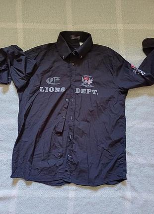 Черная мужская рубашка bpc selection с вышивкой и нашивками "brighton lions", р. 45/46