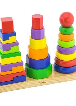 Набір дерев'яних пірамідок viga toys 29х10х22 см кольорові блоки (700889)
