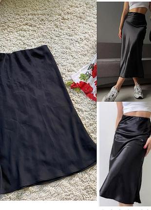 Базова чорна атласна спідниця міді ,river island,p.8-10