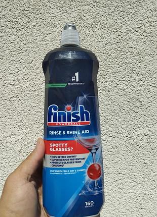 Ополіскувач для посудомийних машин finish rinse & shine 800 мл, блиск без плям, 160 циклів