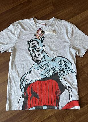 Нова сіра футболка з принтом. marvel, m, l, бавовна