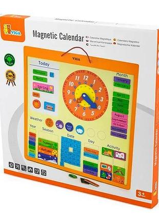 Magnetic calendar viga toys wood 46x46 cm multicolor with clock (700880)