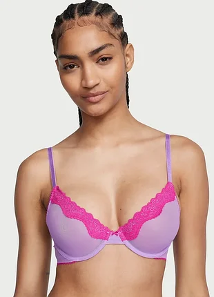 Victoria’s secret tease lace-trim unlined demi bra бюстгальтер деми без поролона кружевной purple paradise 34c или 75с