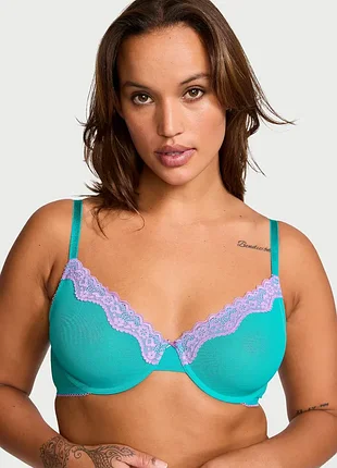 Victoria’s secret tease lace-trim unlined demi bra бюстгальтер демі без поролону мереживний capri sea 34c або 75с