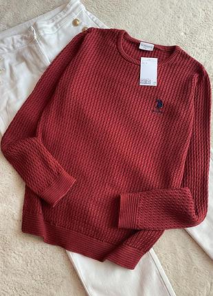 Us polo assn жіночий джемпер, джемпер в коси, светр в коси, пуловер