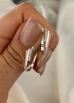Серебряные классические серьги с пластинами золотая