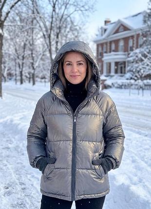 Пуховик зелене золото вкорочений теплий