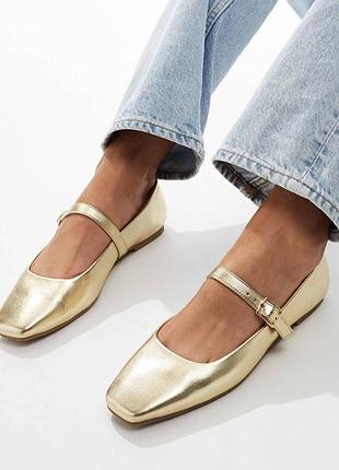 Балетки asos design lottie mary jane золотого кольору