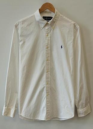 Мужская белая рубашка ralph lauren custom fit cotton shirt (размер l)